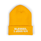 “BLESSED. 1 John 4:4” Embroidered Cuffed Beanie