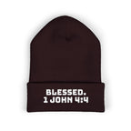 “BLESSED. 1 John 4:4” Embroidered Cuffed Beanie