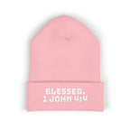 “BLESSED. 1 John 4:4” Embroidered Cuffed Beanie