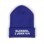 “BLESSED. 1 John 4:4” Embroidered Cuffed Beanie