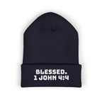 “BLESSED. 1 John 4:4” Embroidered Cuffed Beanie