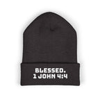 “BLESSED. 1 John 4:4” Embroidered Cuffed Beanie