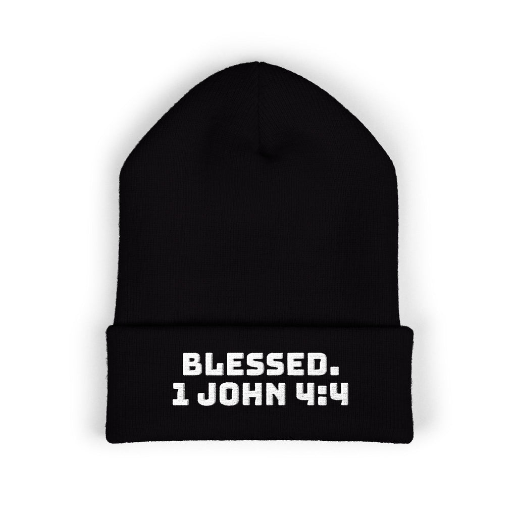 “BLESSED. 1 John 4:4” Embroidered Cuffed Beanie