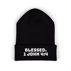 “BLESSED. 1 John 4:4” Embroidered Cuffed Beanie